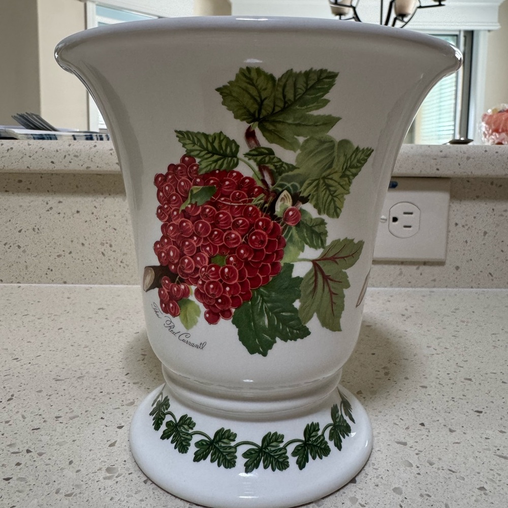 Portmeirion White Vase with Red and Green Botanical Design